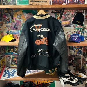 Harley Davidson Taz Motorcycle Leather Letterman Jacket Sz XL 1950 FL Vintage